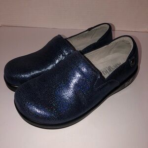 Alegria Navy Blue Sparkle Slip-On Clogs